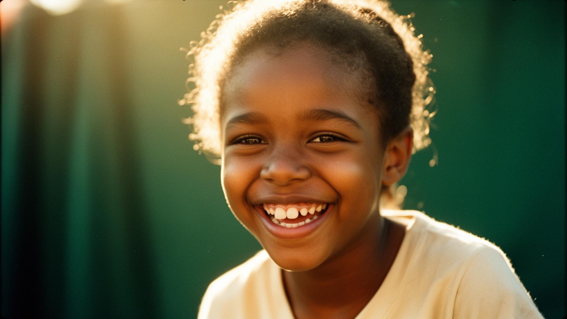 Portrait of a joyful young girl in golden light