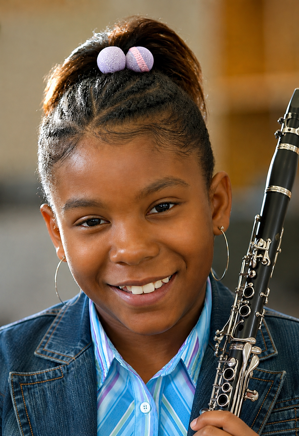 Portrait of a joyful young girl in golden light